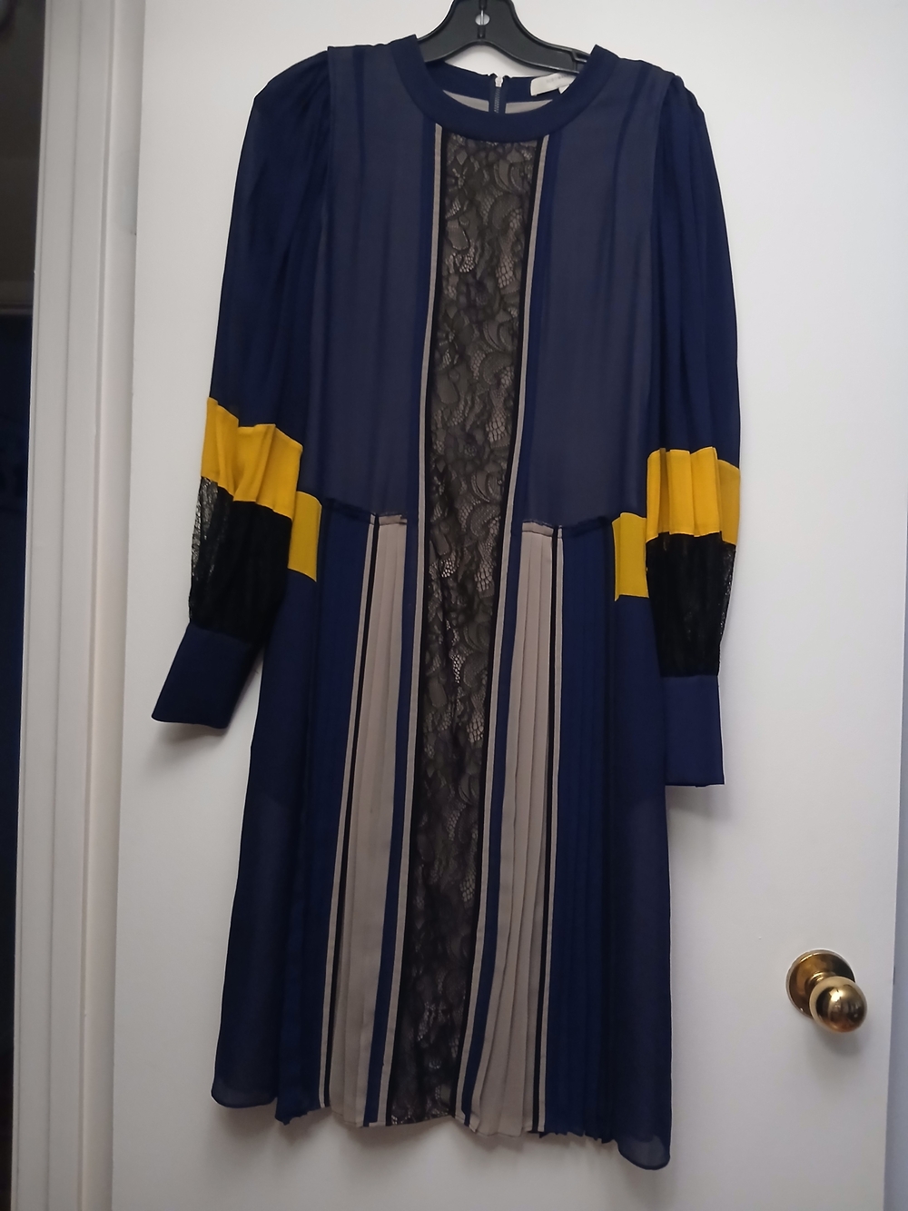BCBGMaxAzria Kassia Navy and Light Gray /Yellow Dress